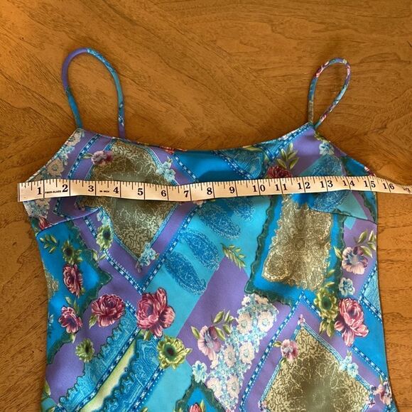 Vintage My Michelle Blue & Green Patchwork Handkerchief Midi Dress Size 9 - Picture 10 of 12